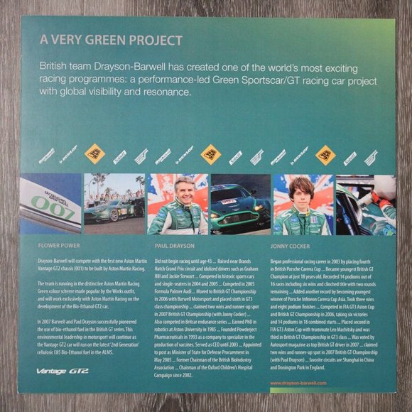 2008 Drayson Barwell Austin Martin Vantage GT2 Signed Drayson Cocker Card & Flag - Picture 5 of 9